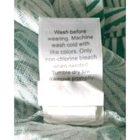 NWT Croft & Barrow Linen Blend Tank Shirt Green White Leaves Size Large - Picture 7 of 7